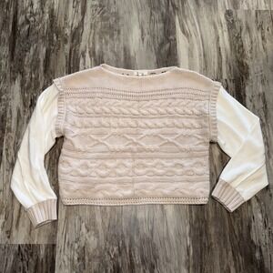 Miracle Sweater Pullover Women's S/M Beige Knit Long Velour Sleeve Soft Cozy
